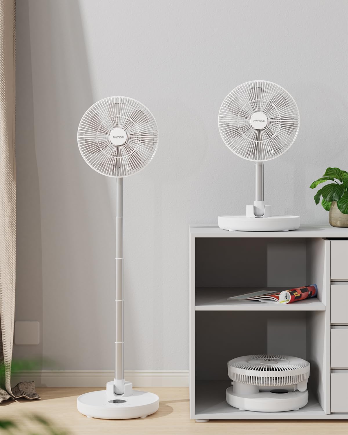 TriPole Standing Oscillating Pedestal Fan, Rechargeable Battery