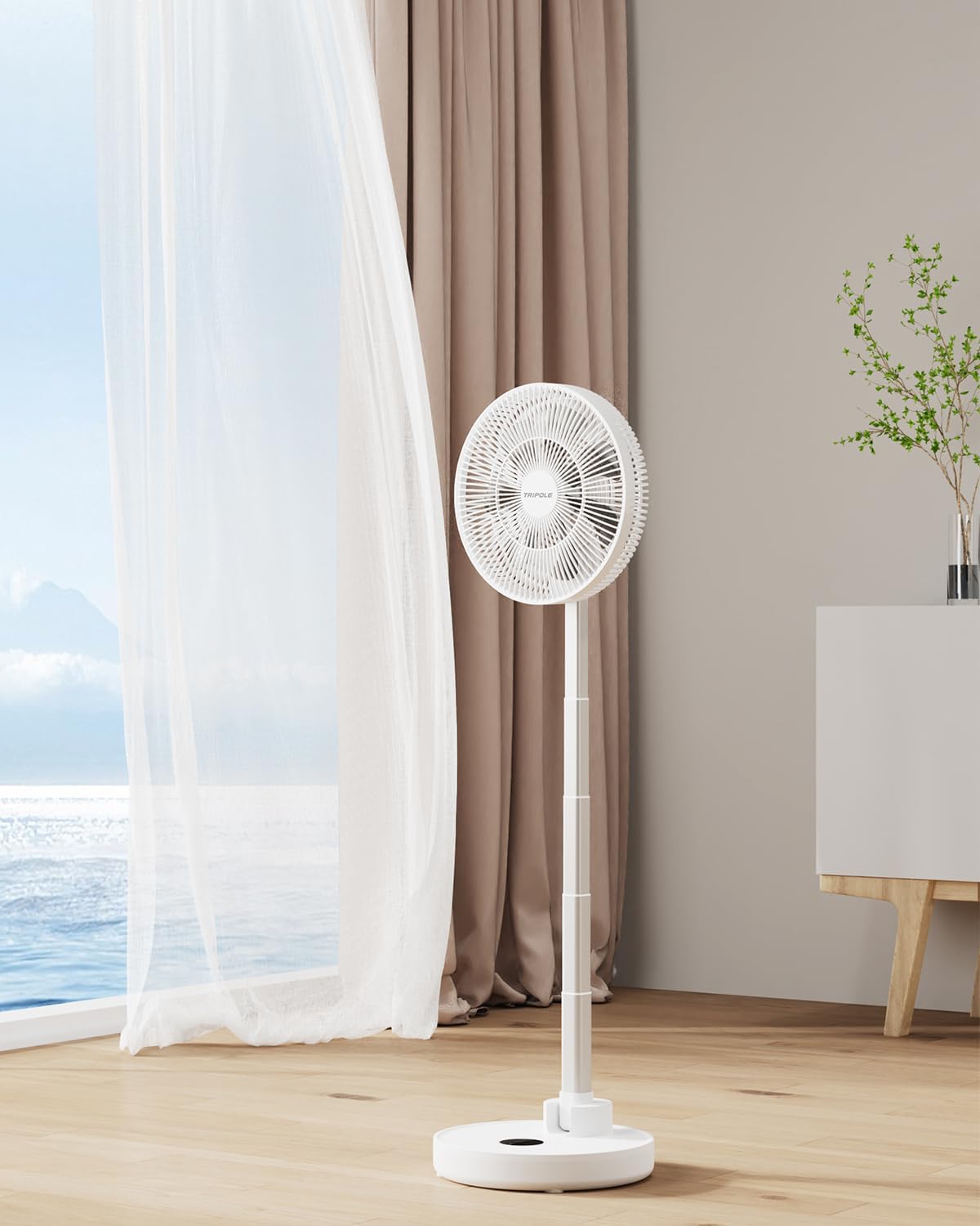TriPole Standing Oscillating Pedestal Fan, Rechargeable Battery