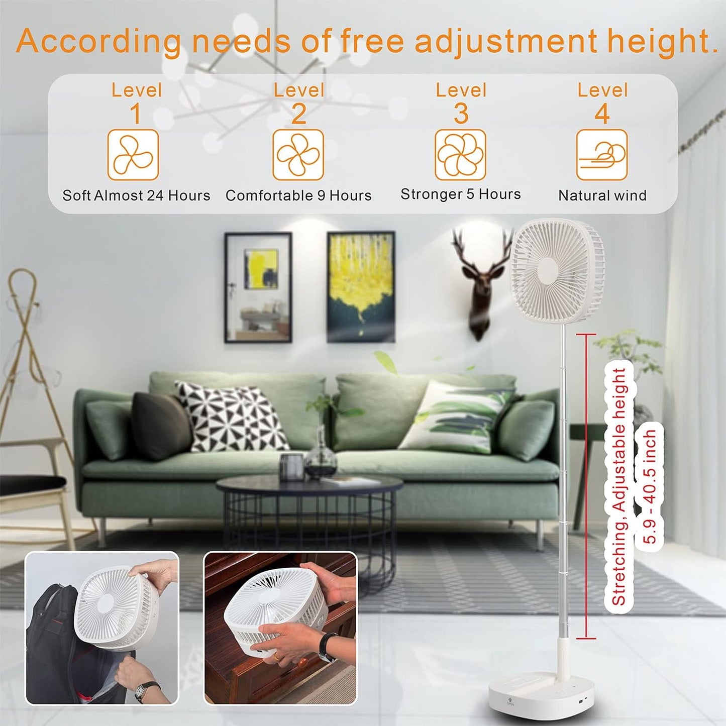 Portable Pedestal Fan - Foldaway Standing Fan Foldable Desk Fan,