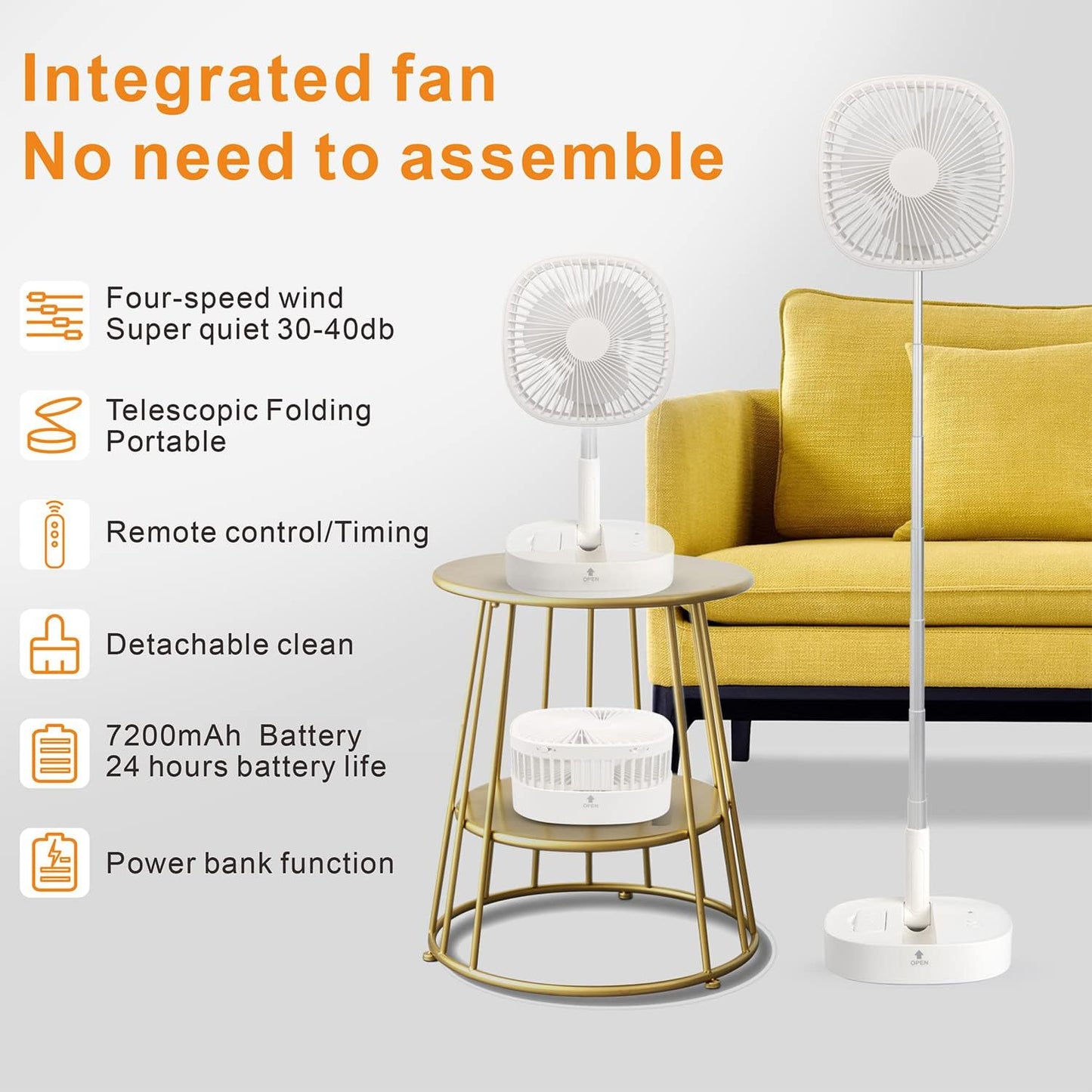 Portable Pedestal Fan - Foldaway Standing Fan Foldable Desk Fan,