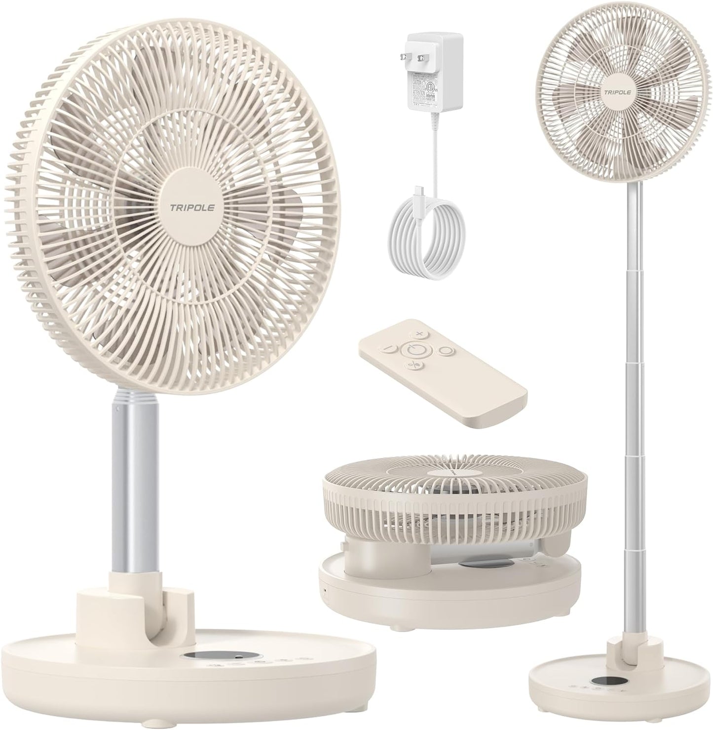 TriPole Standing Oscillating Pedestal Fan, Rechargeable Battery