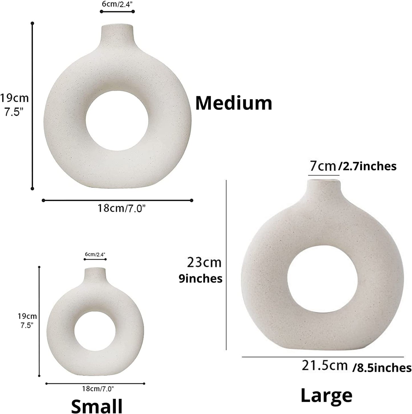 Ceramic Hollow Donut Vase Set of 3 for Pampas Grass