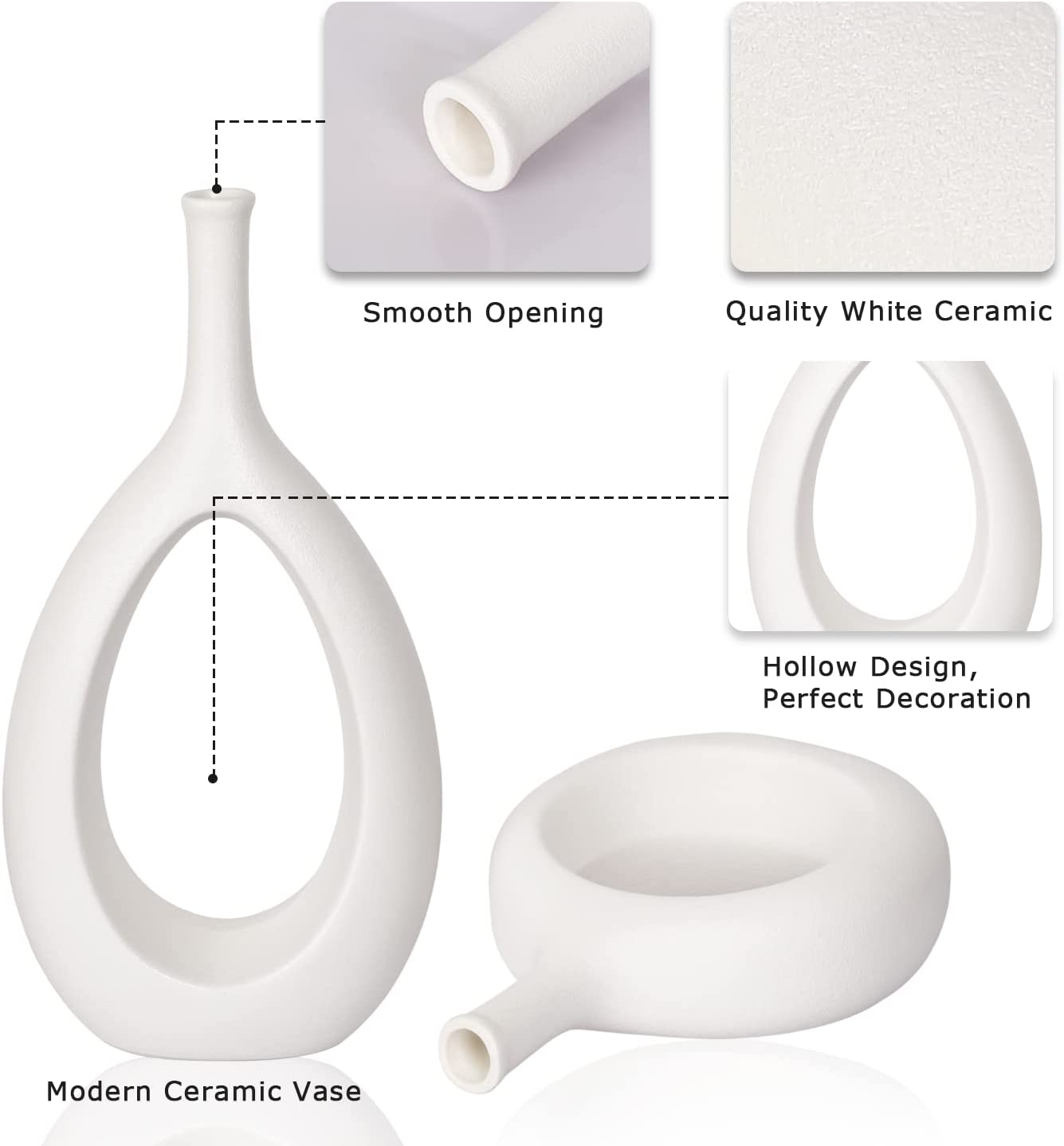 LIBWYS White Ceramic Vase Set of 2 Modern Vase