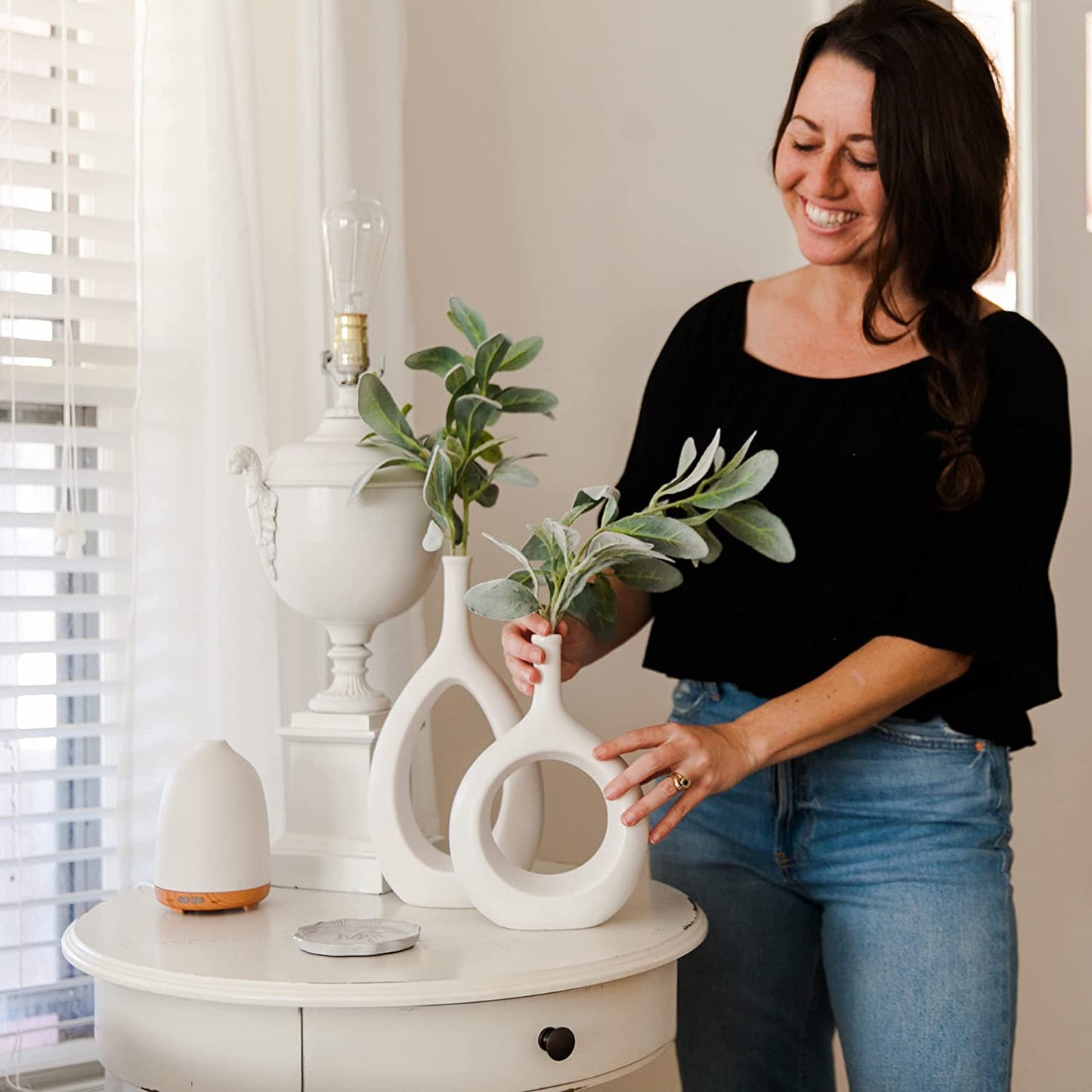 LIBWYS White Ceramic Vase Set of 2 Modern Vase