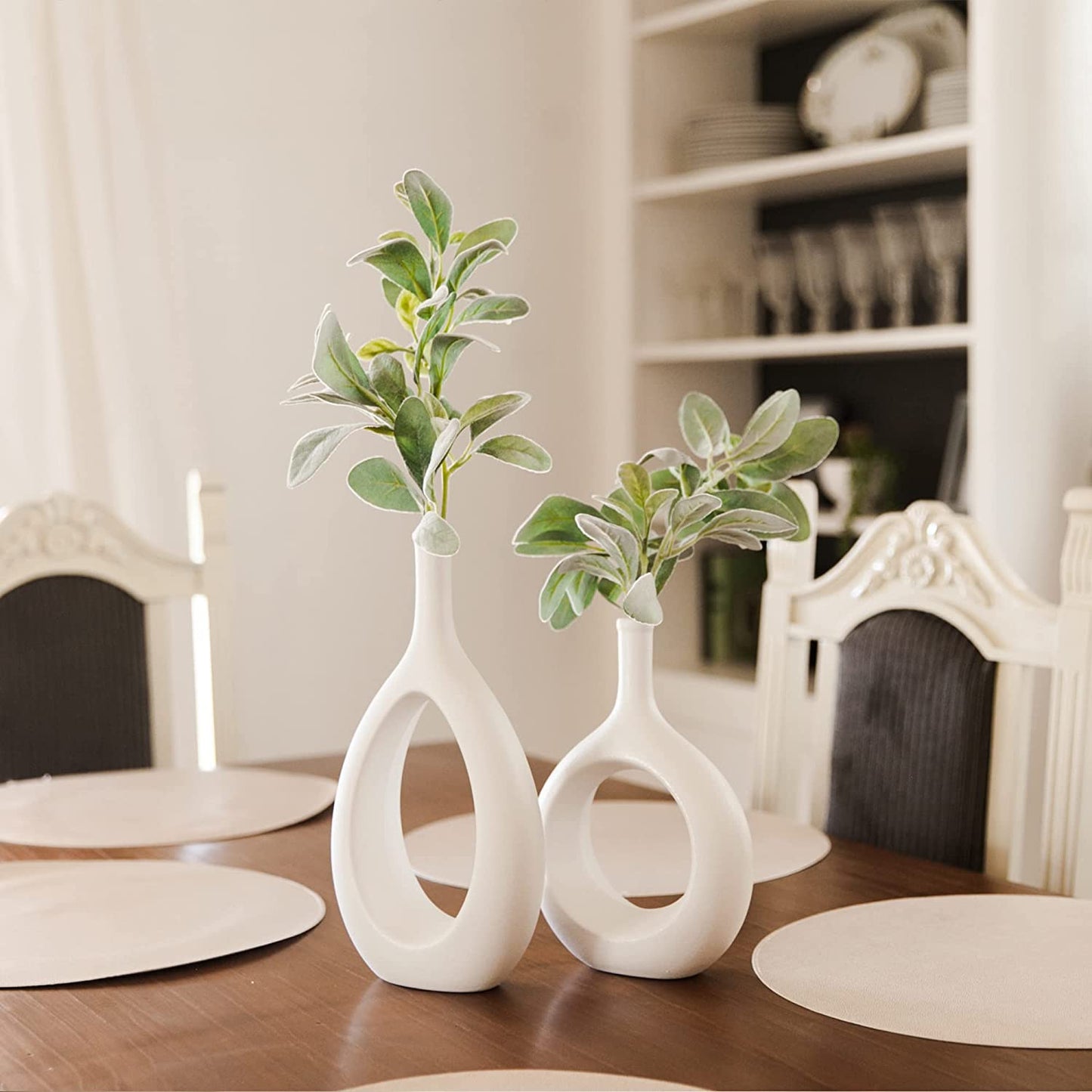 LIBWYS White Ceramic Vase Set of 2 Modern Vase