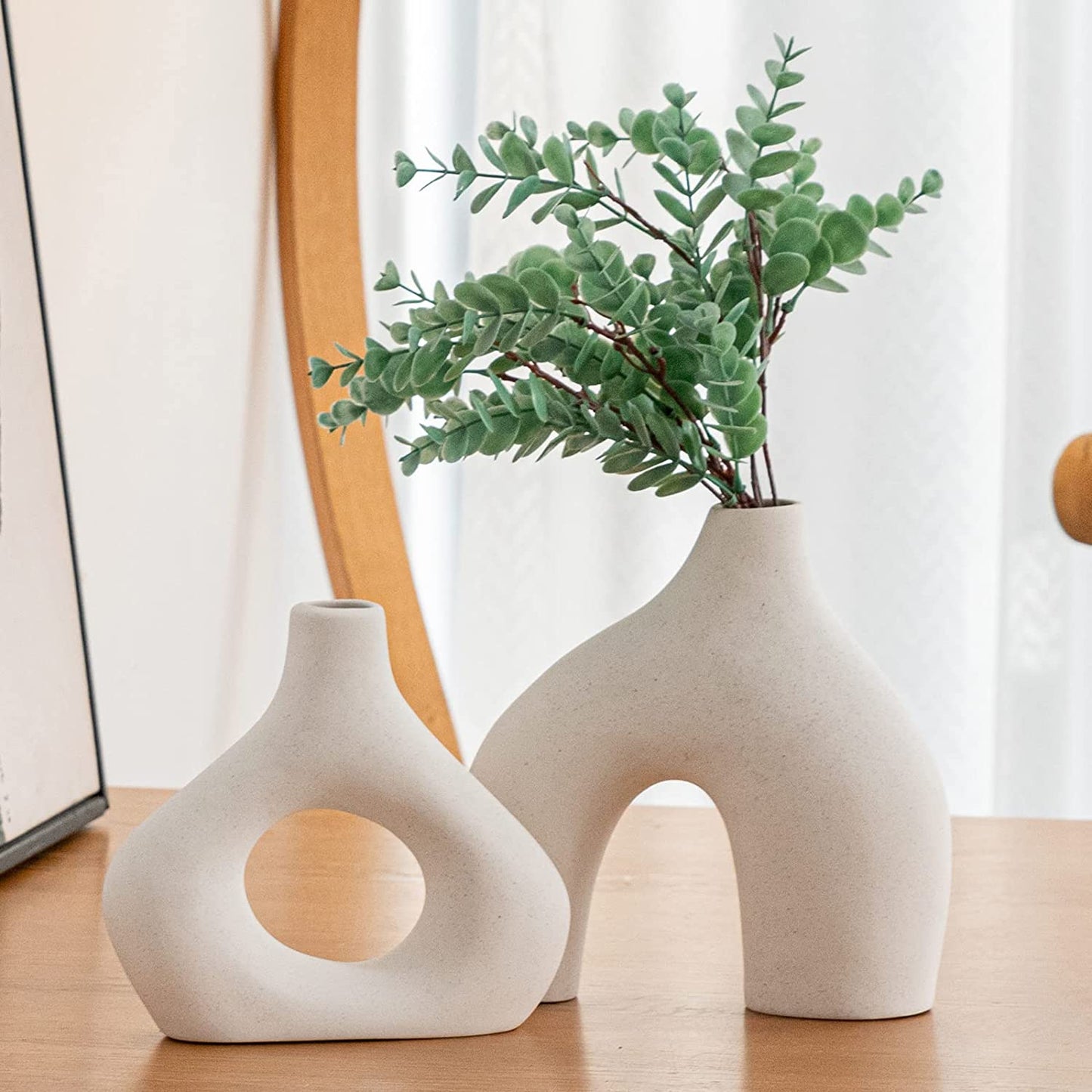 White Ceramic Vase Set of 2 for Modern Home Decor