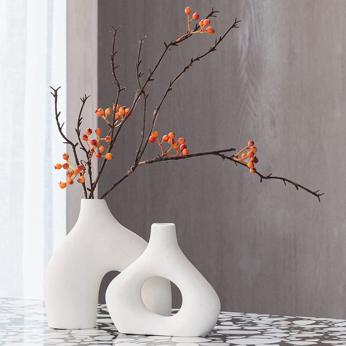 White Ceramic Vase Set of 2 for Modern Home Decor