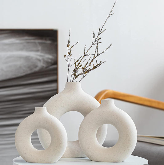 Ceramic Hollow Donut Vase Set of 3 for Pampas Grass
