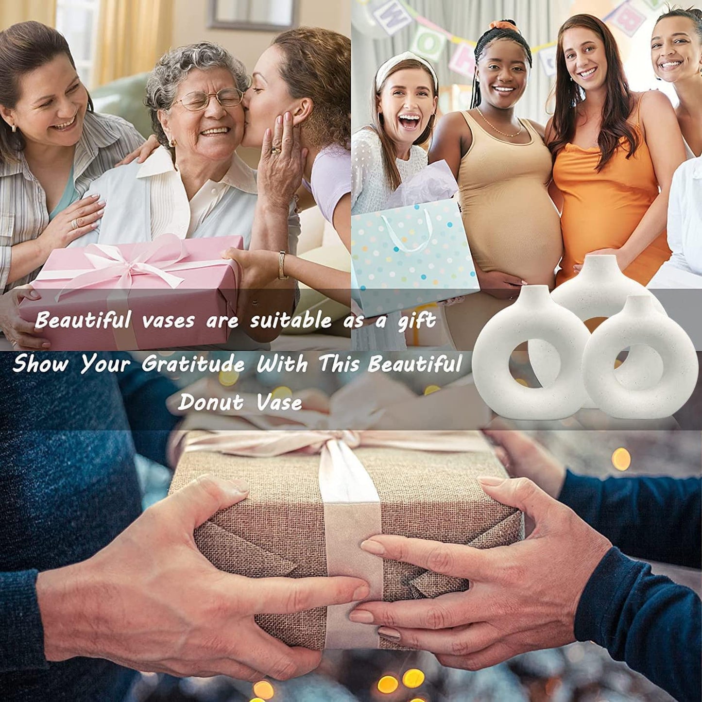 Ceramic Hollow Donut Vase Set of 3 for Pampas Grass