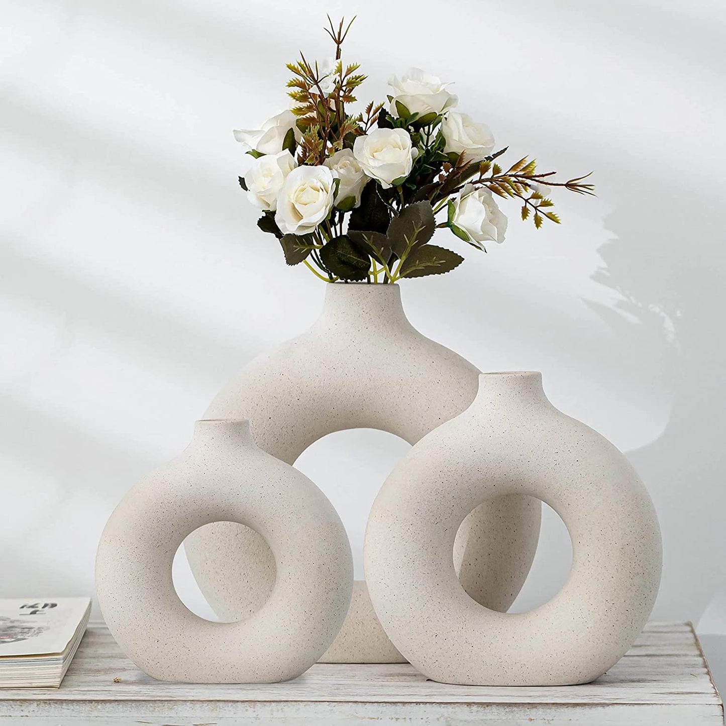 Ceramic Hollow Donut Vase Set of 3 for Pampas Grass
