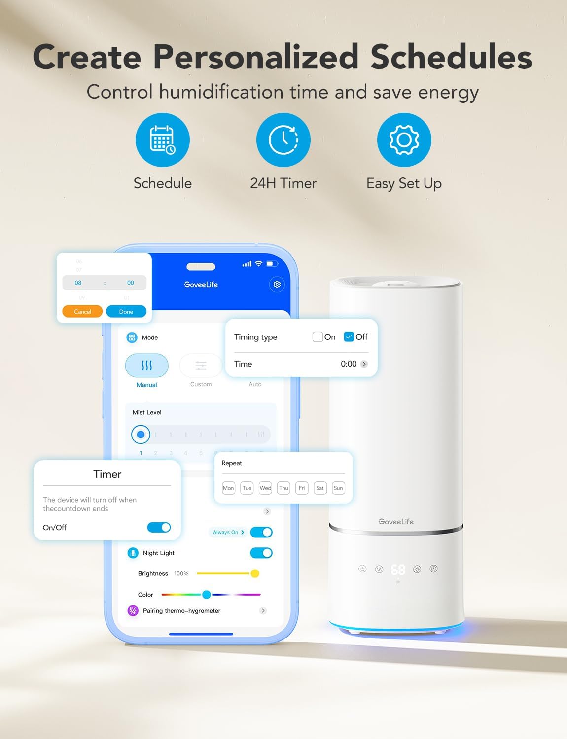 GoveeLife Humidifiers for Bedroom 6L
