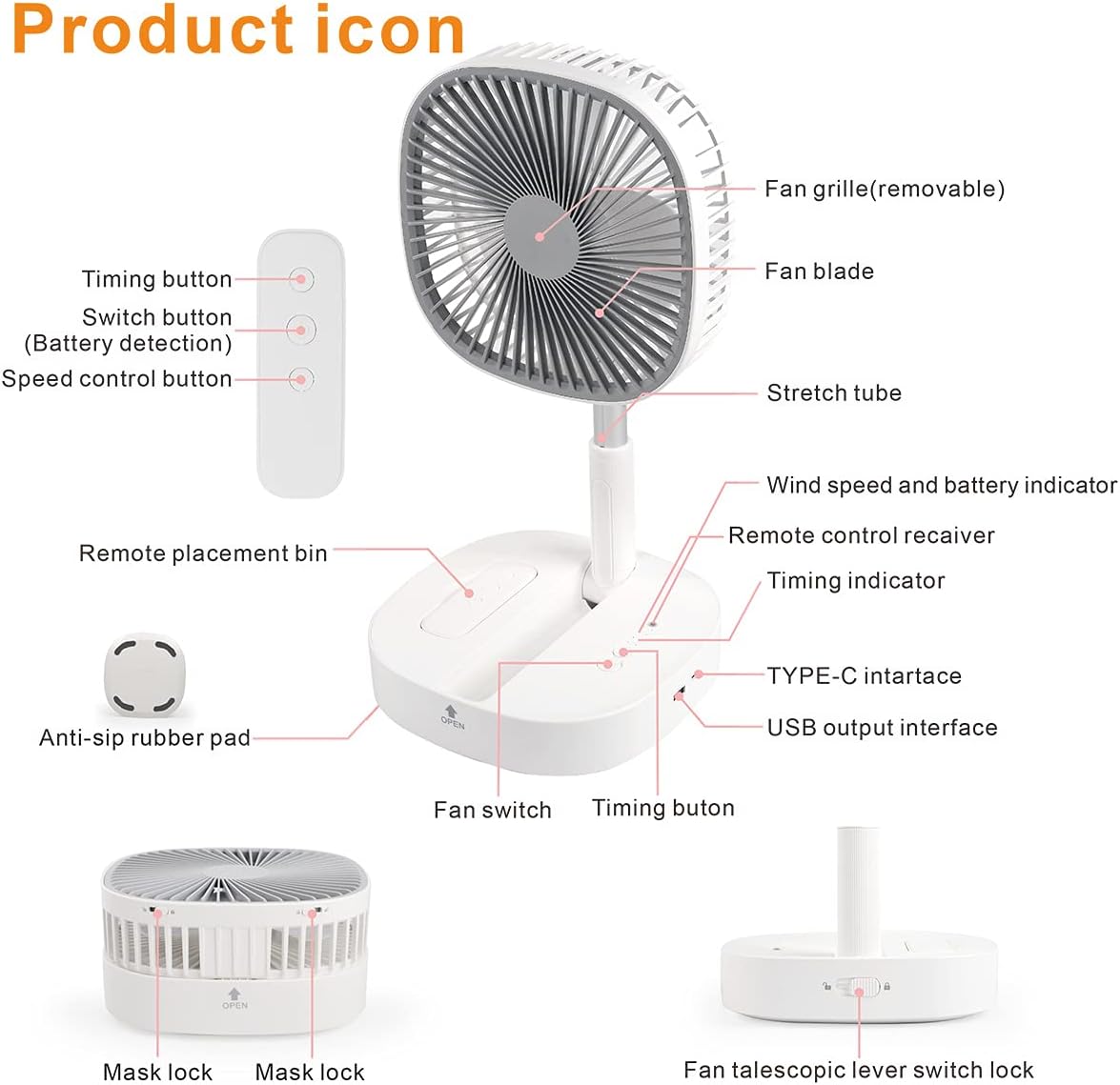 Portable Pedestal Fan - Foldaway Standing Fan Foldable Desk Fan,