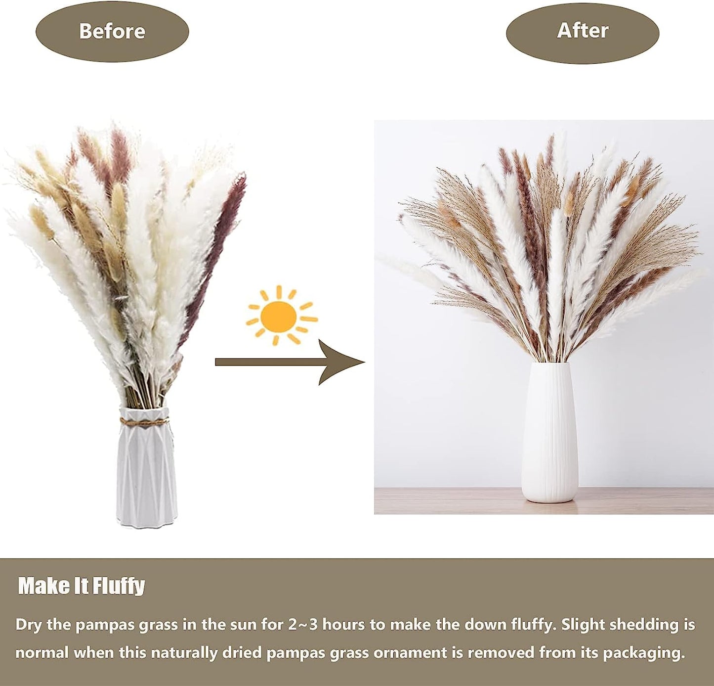 100 PCS Natural Dried Pampas Grass Bouquet