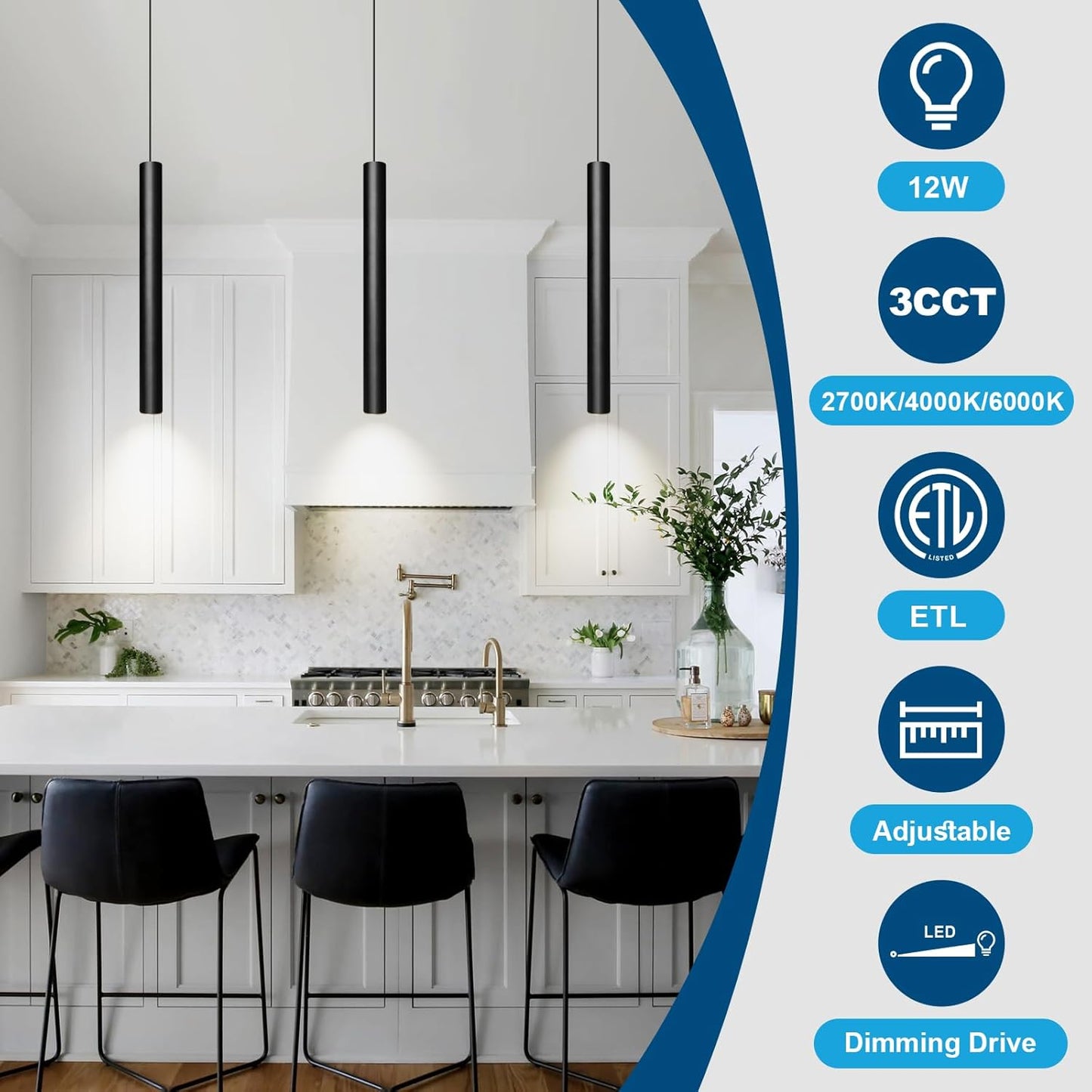 15-inch Modern Pendant Light, Dimmable