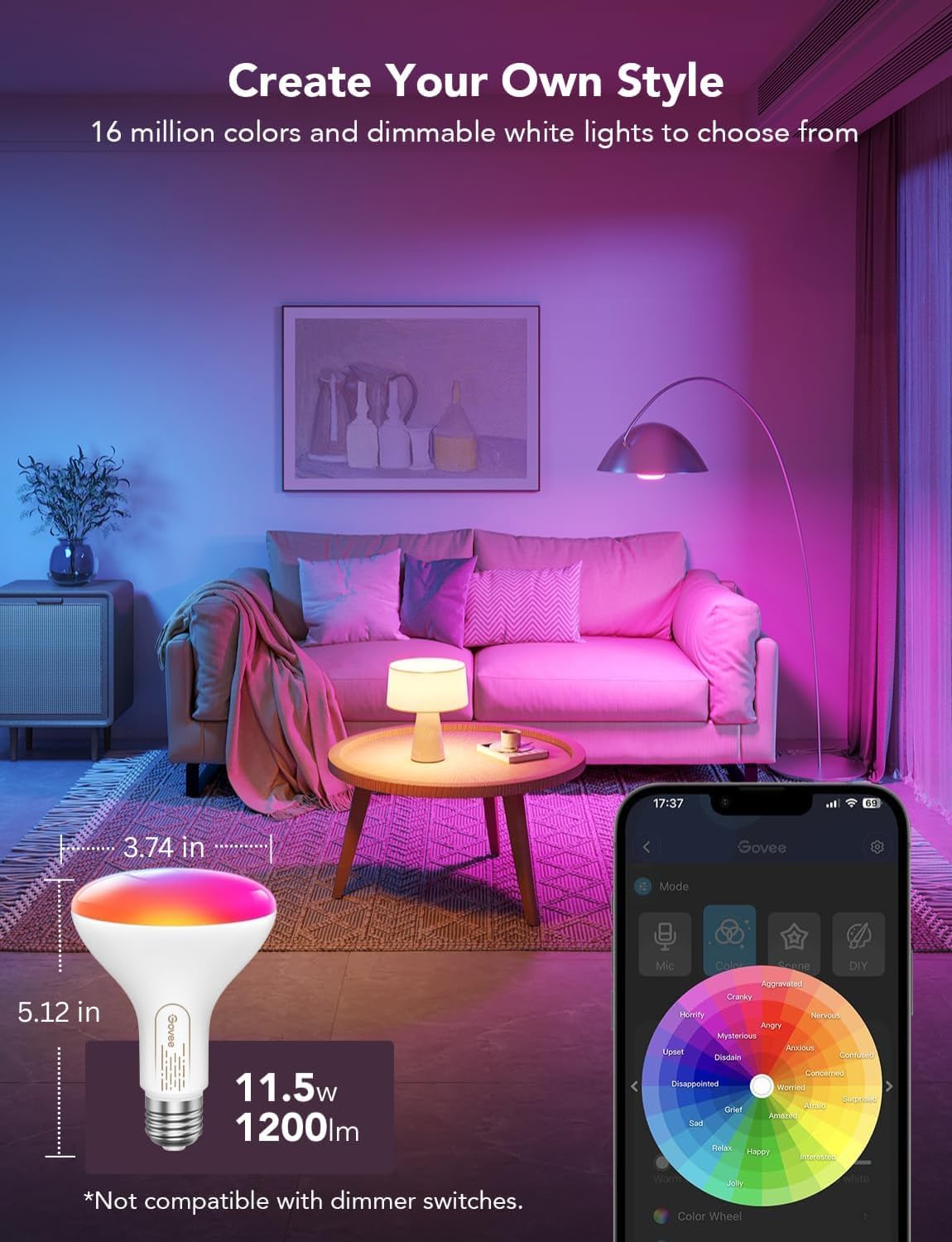 Govee Smart Light Bulbs, 1200 Lumens Dimmable