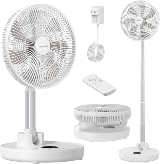 TriPole Standing Oscillating Pedestal Fan, Rechargeable Battery