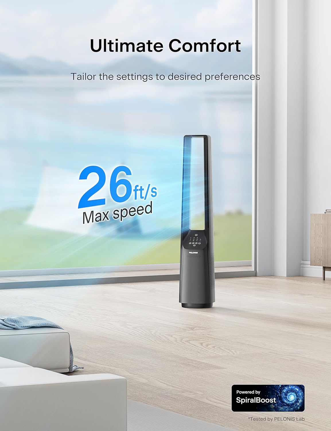 PELONIS 40" Smart Bladeless Fan for Bedrrom