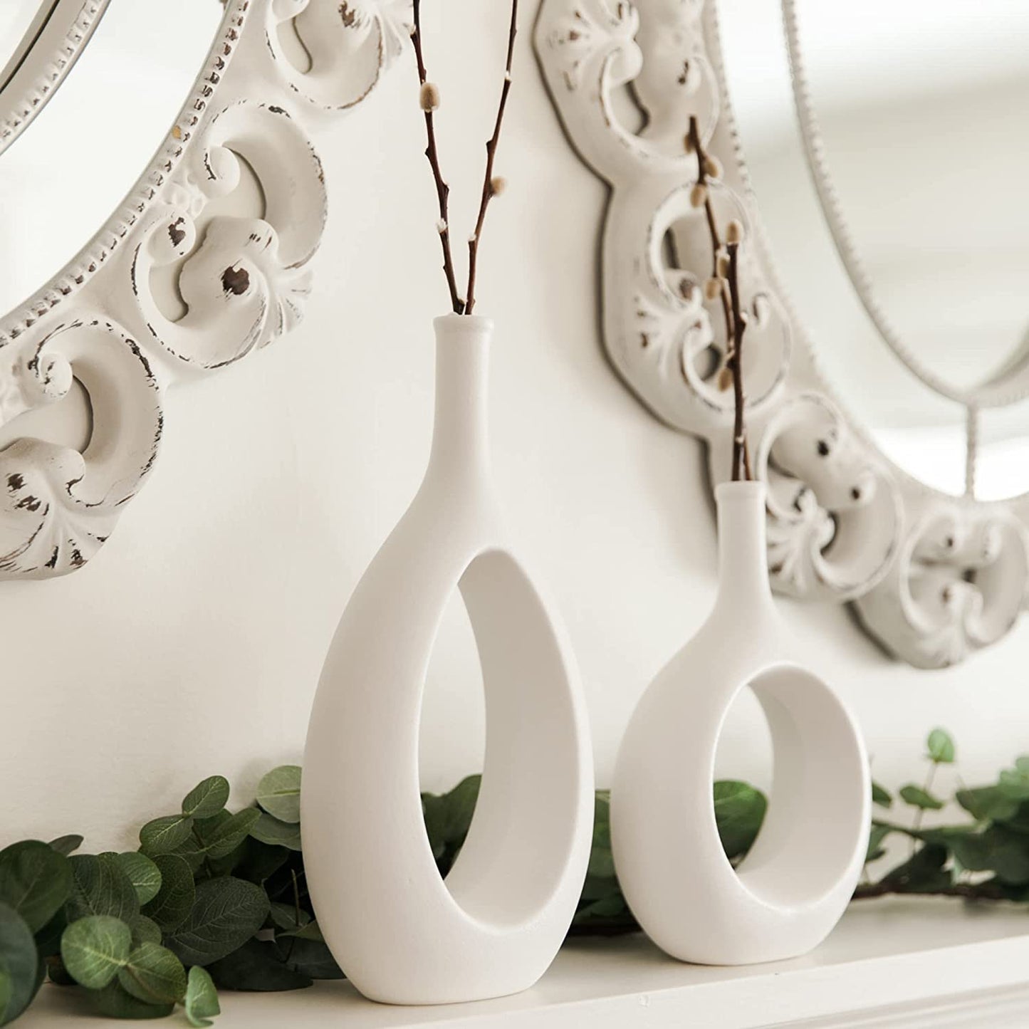 LIBWYS White Ceramic Vase Set of 2 Modern Vase