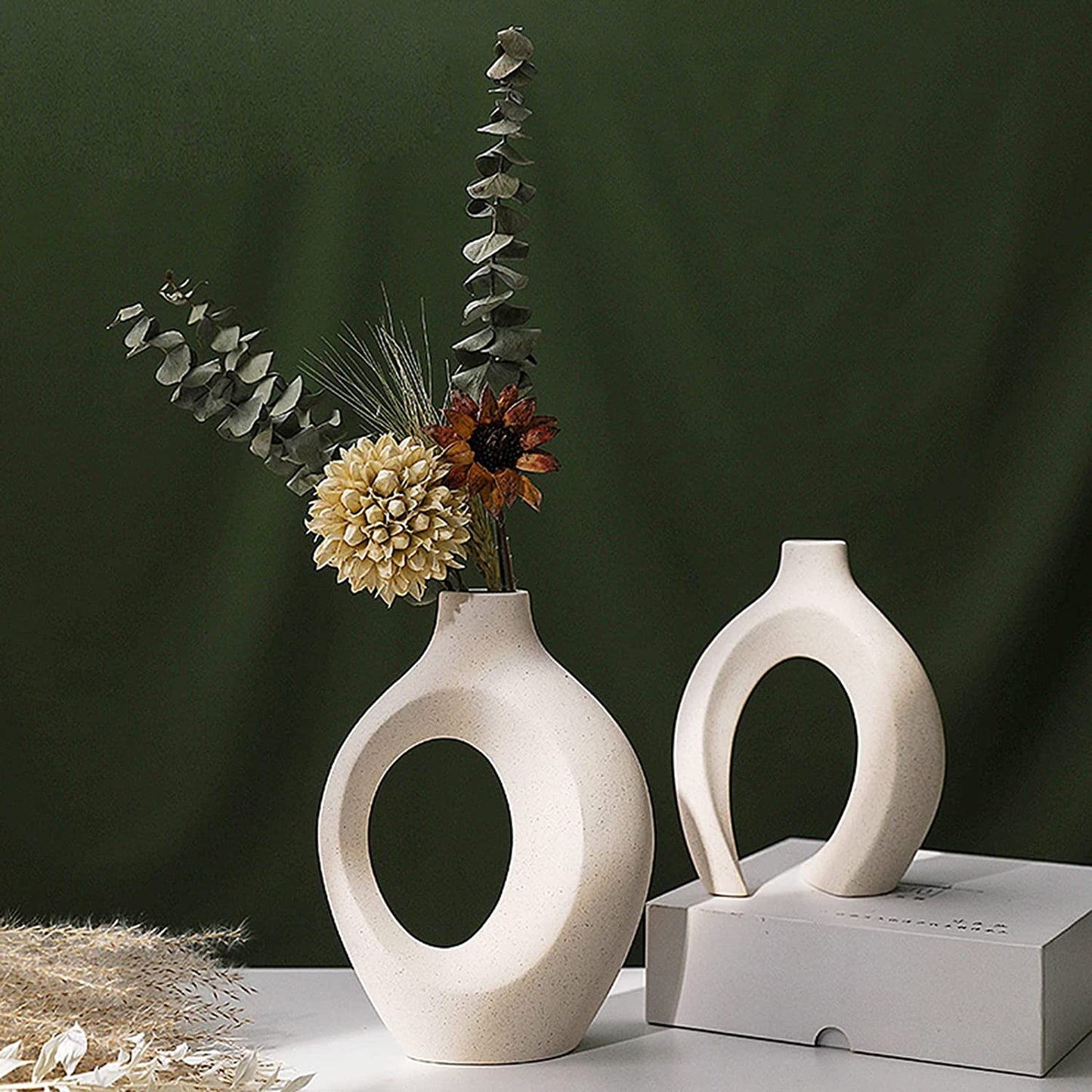 DACOSTIC Hollow Ceramic Vase Set of 2 for Modern Home Decor